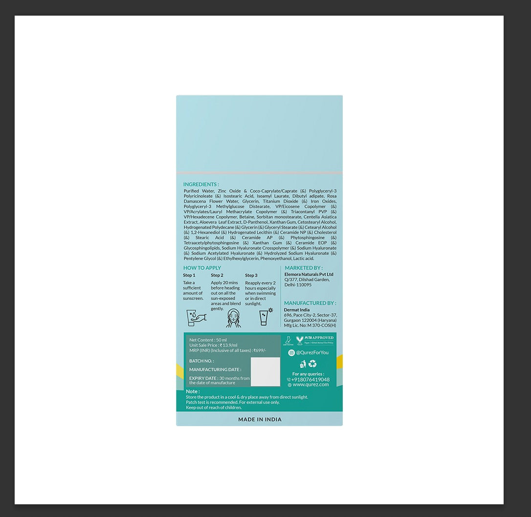 Qurez Fluid Tinted Mineral Sunscreen SPF 50 PA++++ (Pre Order) Dispatch will start from 13th May