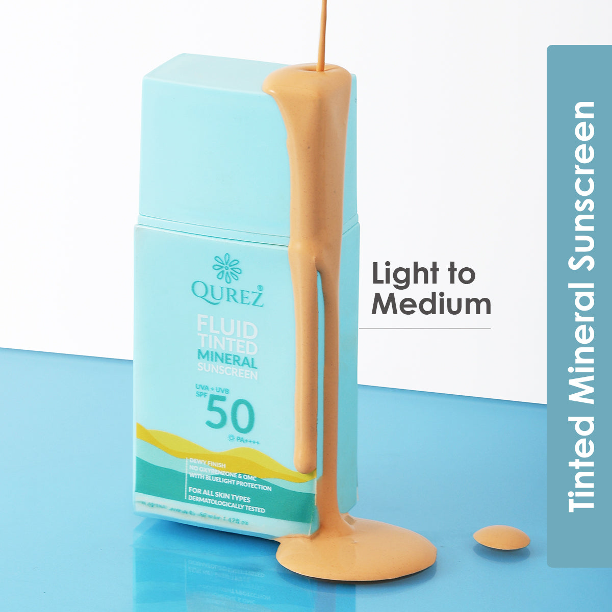 Qurez Fluid Tinted Mineral Sunscreen SPF 50 PA++++ with Cica, Ceramides and HA | Dermatologically Tested & Pregnancy Safe