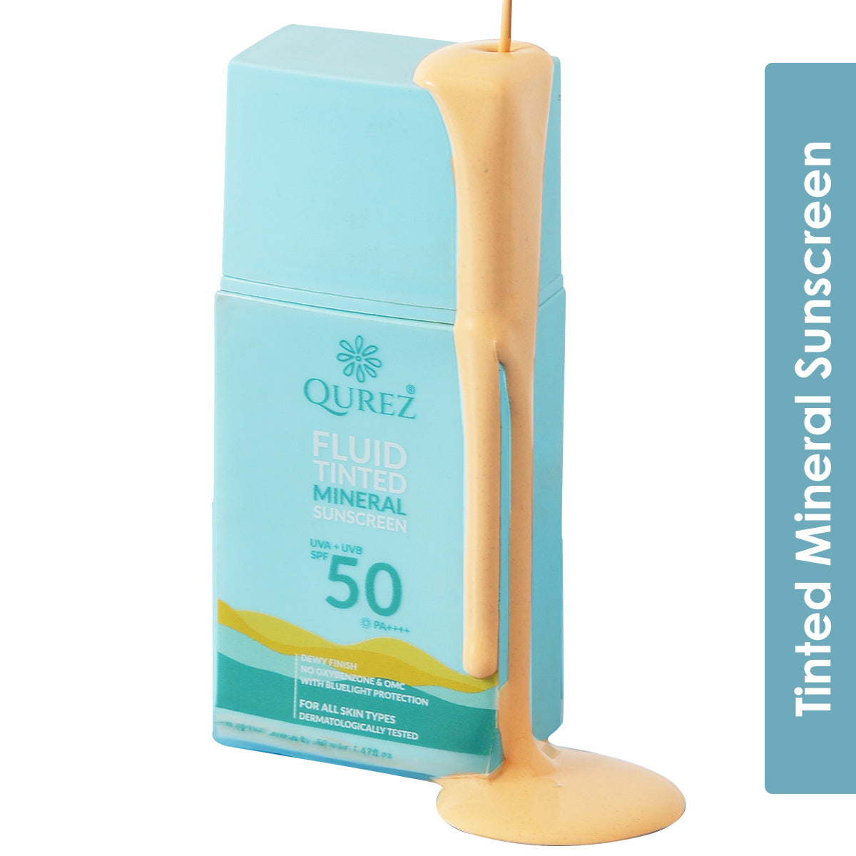 Qurez Fluid Tinted Mineral Sunscreen SPF 50 PA++++ with Cica, Ceramides and HA | Dermatologically Tested & Pregnancy Safe