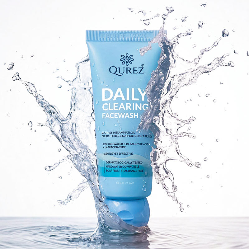 Qurez Daily Clearing Facewash | Rice water + Salicylic Acid + Niacinamide | Hardwater compatible | Dermatologically Test