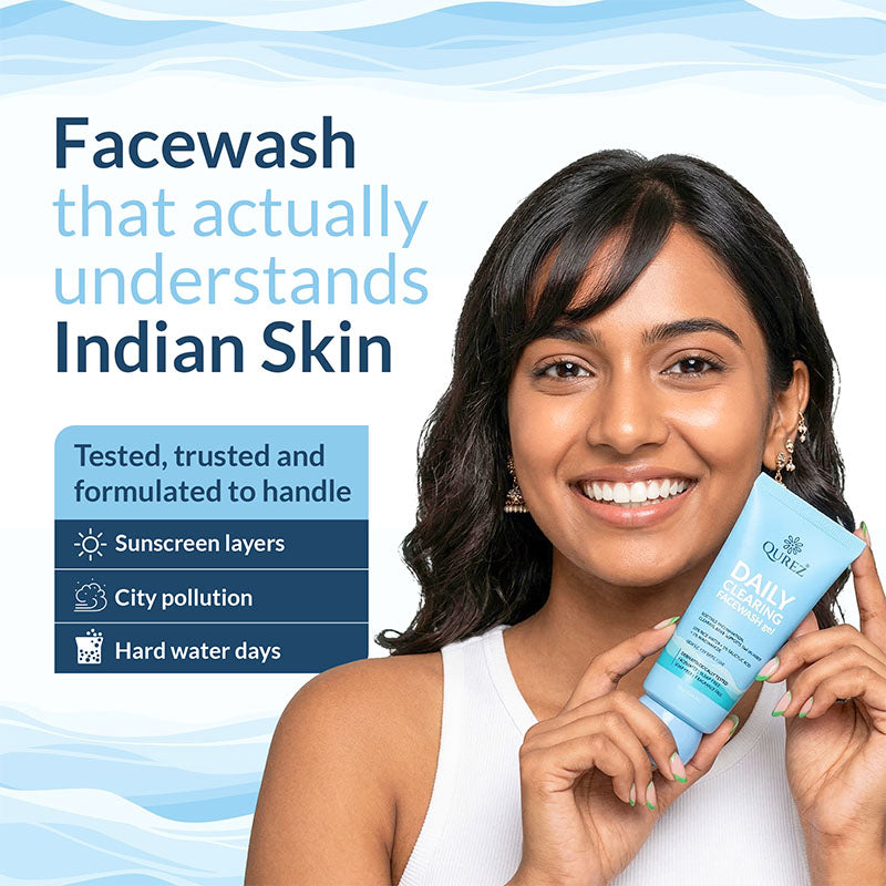 Qurez Daily Clearing Facewash | Rice water + Salicylic Acid + Niacinamide | Hardwater compatible | Dermatologically Tested on Sensitive Skin, 50g