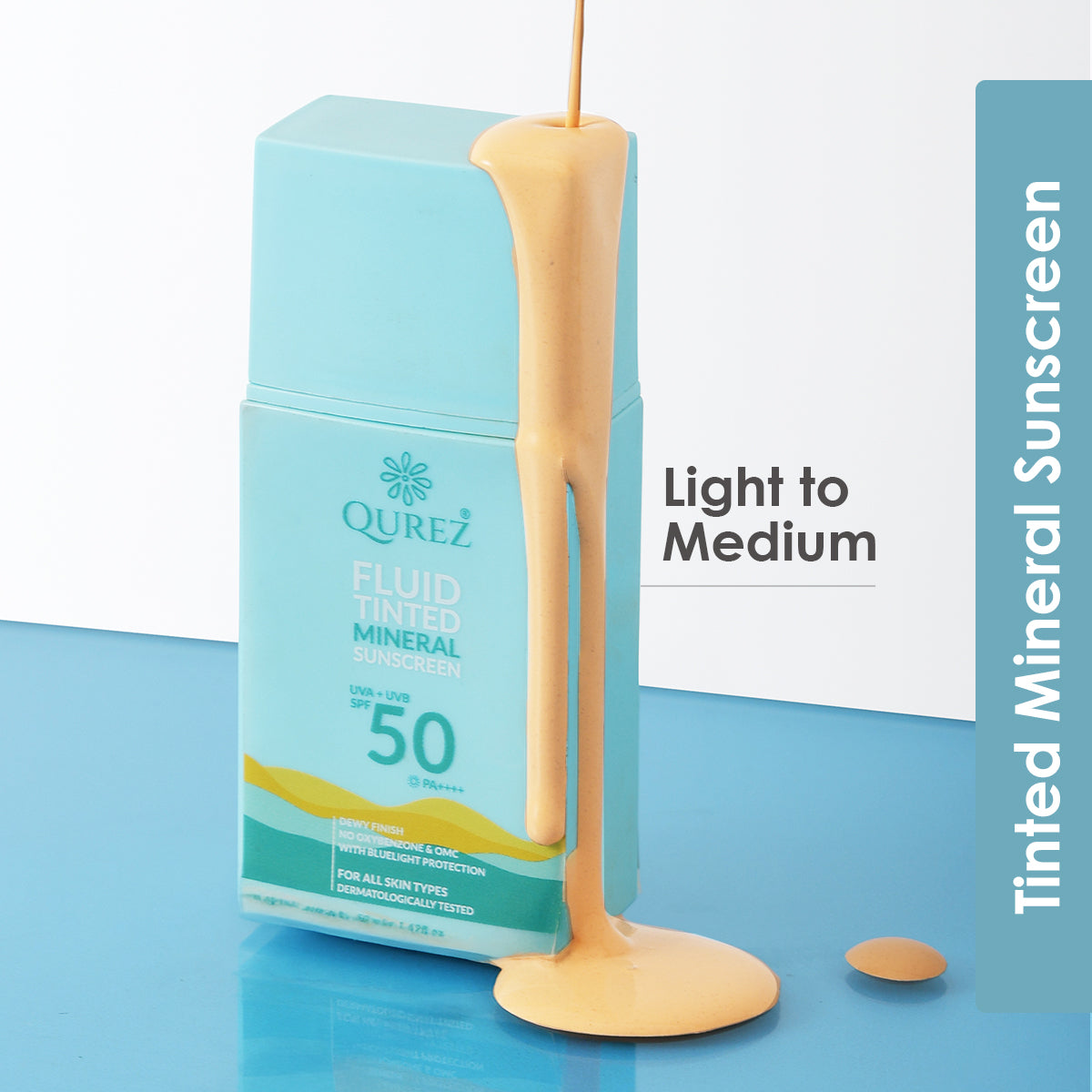 Qurez Fluid Tinted Mineral Sunscreen SPF 50 PA++++ with Cica, Ceramides and HA | Dermatologically Tested & Pregnancy Safe